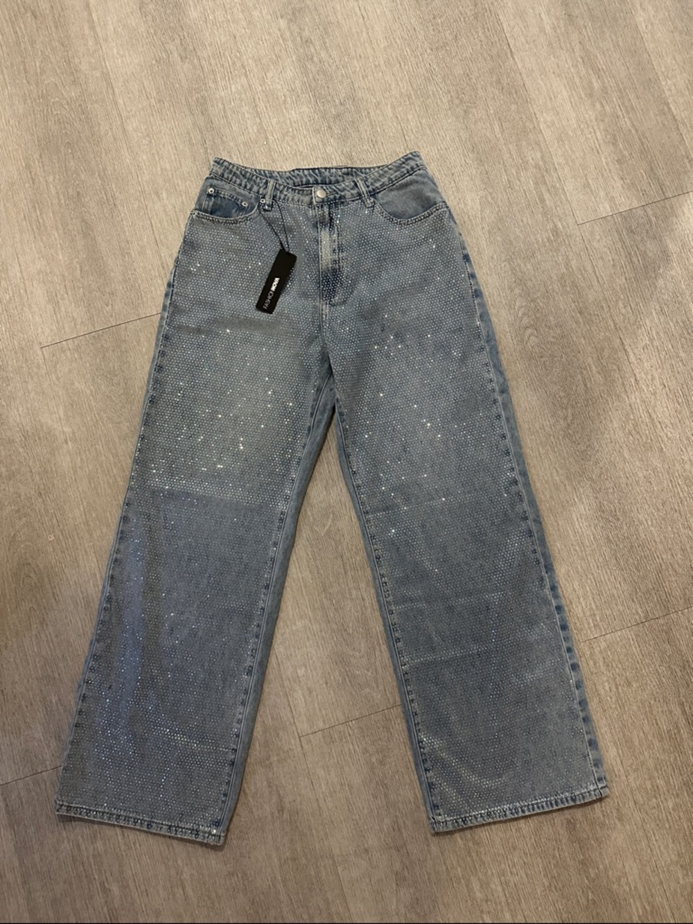 Sparkling Wide-Leg Jeans in Light Blue